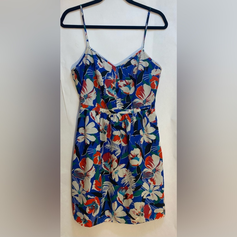 J Crew Dress Size 4‎ Hawaiian Floral Print Blue Tropical Sundress with Pockets